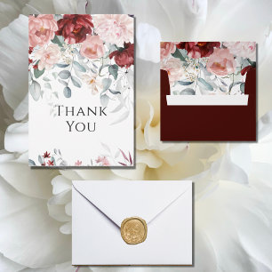 Carte De Remerciements Mariage de Burgundy Pink Peony