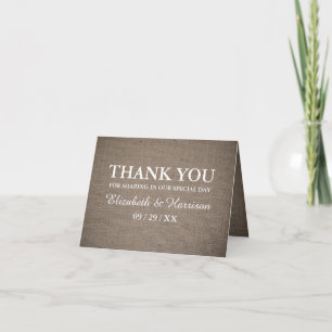 Carte De Remerciements Mariage de Burlap rustique