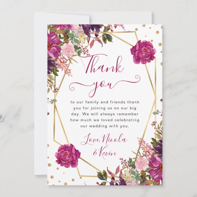 Carte De Remerciements Mariage de cadre rose Fleurs d'été (Devant)