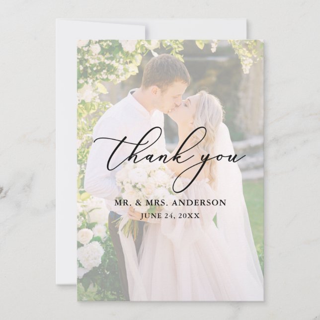 Carte De Remerciements Mariage de calligraphie 2 superposition de photos (Devant)