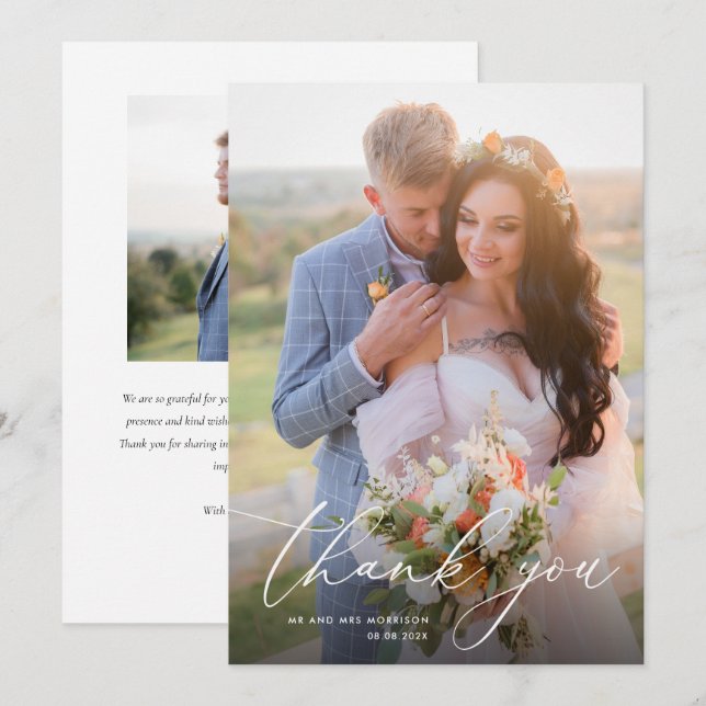 Carte De Remerciements mariage de calligraphie blanche tendance (Devant / Derrière)