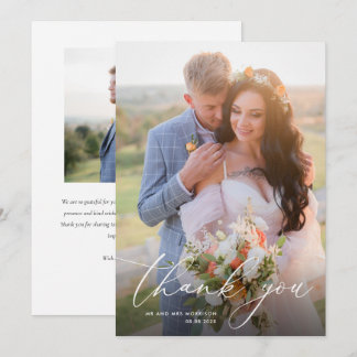 Carte De Remerciements mariage de calligraphie blanche tendance