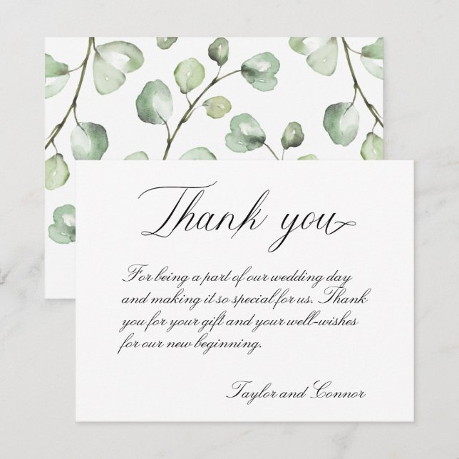 Carte de remerciements Mariage de calligraphie cla (Devant / Derrière)