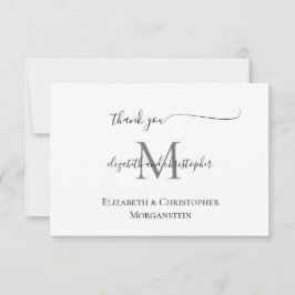 Carte De Remerciements Mariage de calligraphie de script noir monogramme 