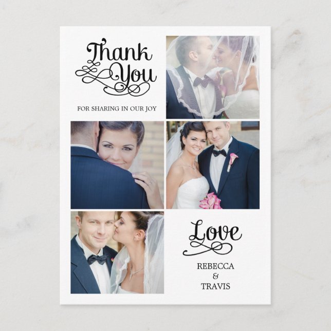 Carte de remerciements Mariage de calligraphie mod (Devant)