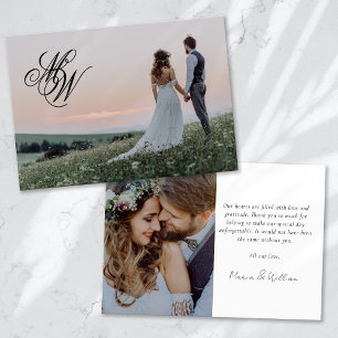 Carte De Remerciements Mariage de calligraphie photographique Monogramme 
