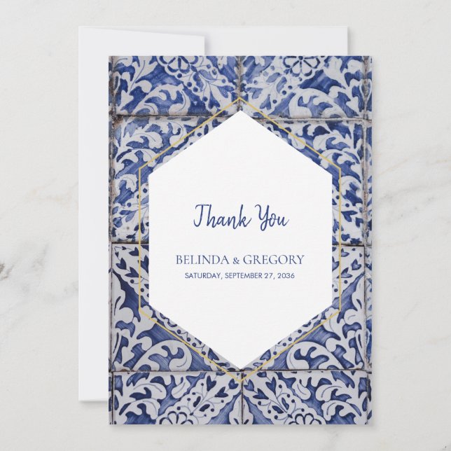 Carte De Remerciements Mariage de carreaux portugais rustiques (Dos)