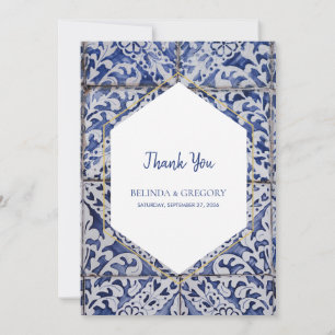 Carte De Remerciements Mariage de carreaux portugais rustiques