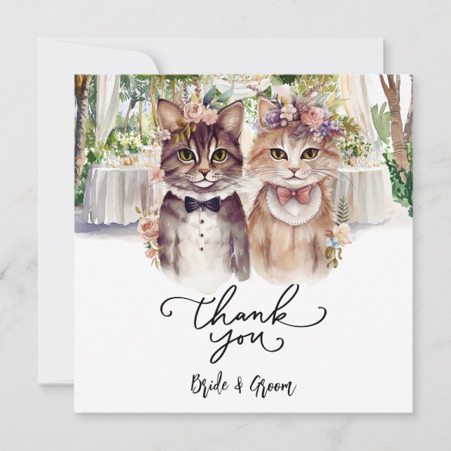 Carte De Remerciements Mariage de chat avec mariée et chambre (Devant)