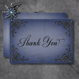 Carte De Remerciements Mariage de coeur gothique noir et bleu en fibre
