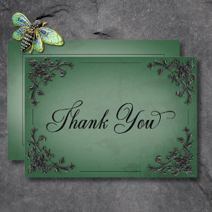 Carte De Remerciements Mariage de coeur gothique noir et vert en fibre