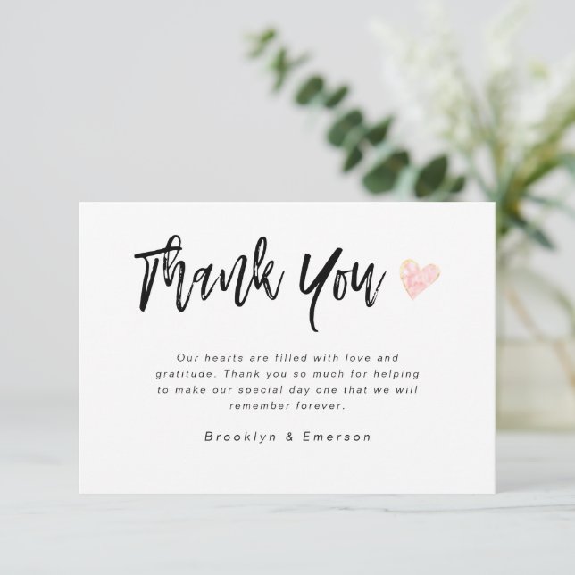 Carte De Remerciements Mariage de coeur lettres main moderne (Debout devant)