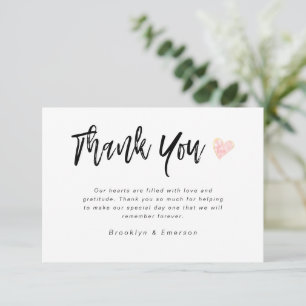 Carte De Remerciements Mariage de coeur lettres main moderne