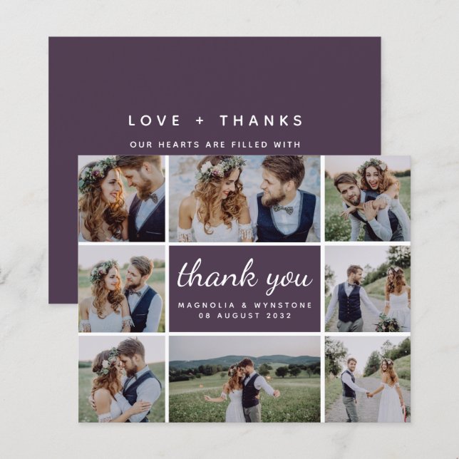 Carte de remerciements Mariage de Collage de photo (Devant / Derrière)