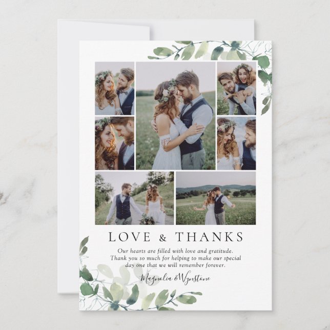 Carte De Remerciements Mariage de Collage photo Eucalyptus (Devant)