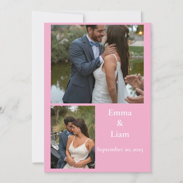 Carte De Remerciements Mariage de collage photo personnalisable rose (Devant)