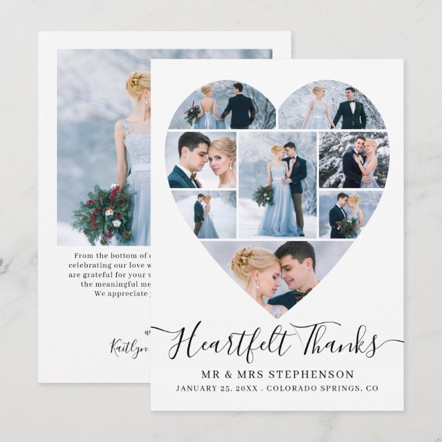 Carte De Remerciements Mariage de collection de photos de coeur de script (Devant / Derrière)