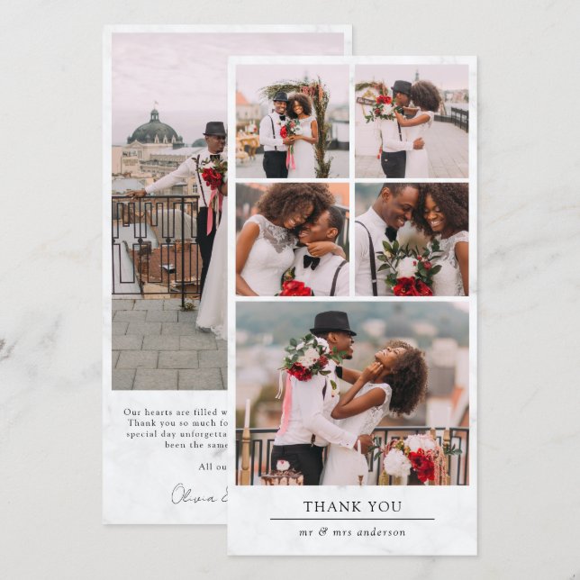 Carte De Remerciements Mariage de collection multi-photo moderne en marbr (Devant / Derrière)