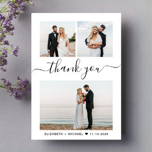 Carte De Remerciements Mariage de collection photo de script chic