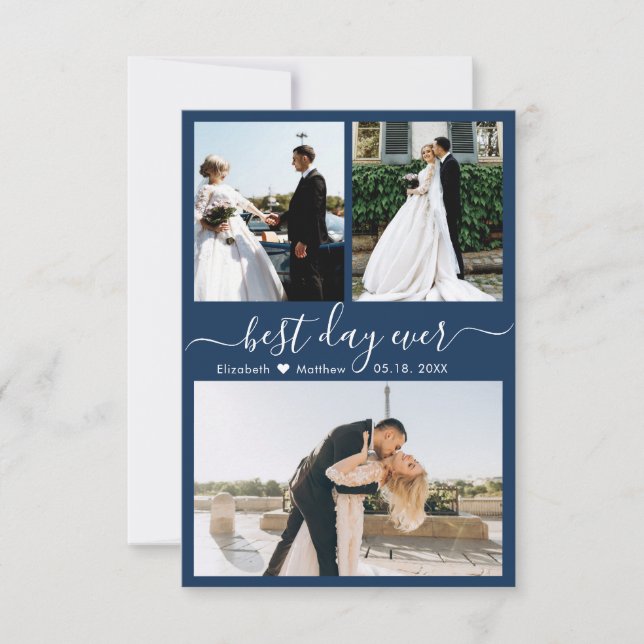 Carte De Remerciements Mariage de collection photo Modern Script Navy 3 (Devant)