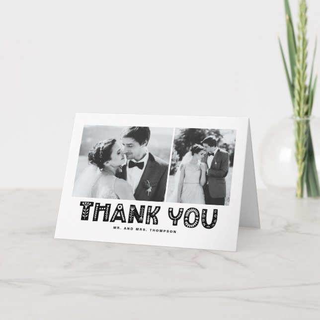 Carte De Remerciements Mariage de collection photo scandinave noire (Devant)