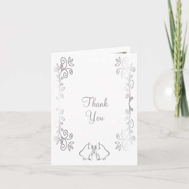 Carte De Remerciements Mariage de conception de défilement Silver Bells (Devant)