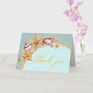 Carte de remerciements Mariage de coquillage or