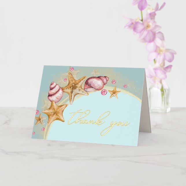 Carte de remerciements Mariage de coquillage or (Orchidée)