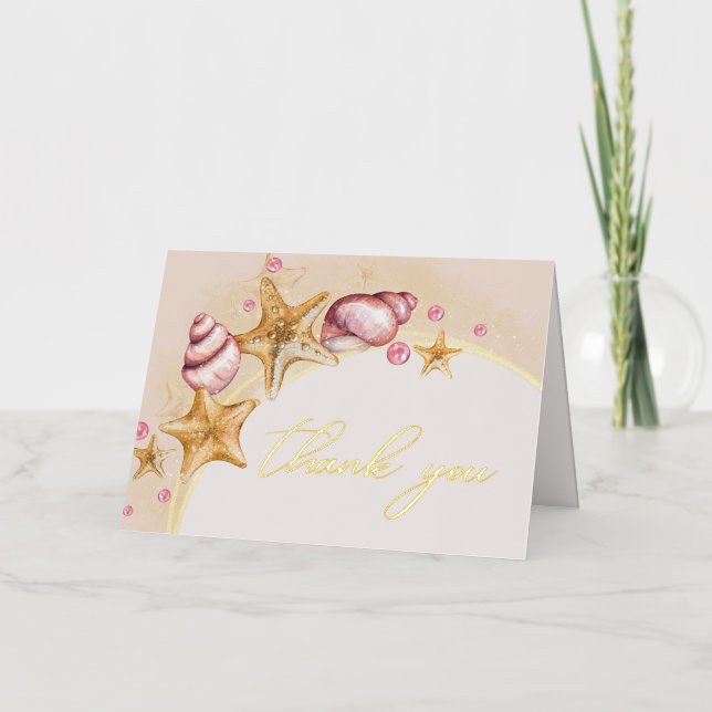 Carte de remerciements Mariage de coquillage or (Recto)