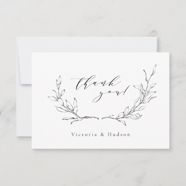 Carte De Remerciements Mariage de couronne botanique d'élégance simple (Devant)
