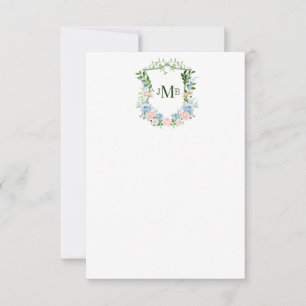 Carte De Remerciements Mariage de crête florale bleu poussiéreux