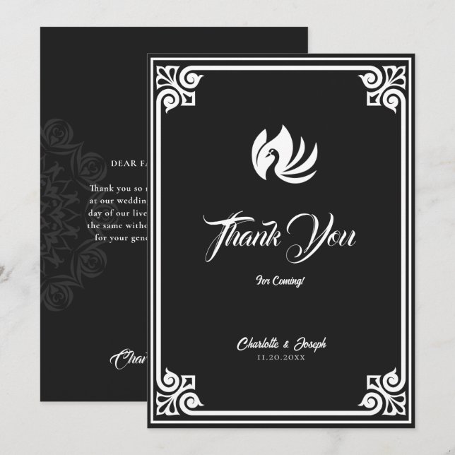 Carte De Remerciements Mariage de cygne blanc Art déco moderne (Devant / Derrière)