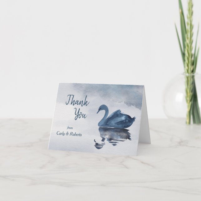 Carte De Remerciements Mariage de cygne bleu romantique (Devant)