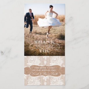Carte De Remerciements Mariage de dentelle Burlap pour impression Mercis 