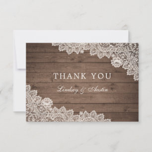 Carte De Remerciements Mariage de dentelle de bois rustique
