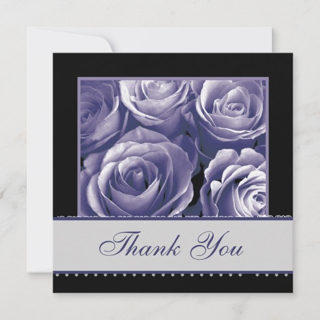 Carte De Remerciements Mariage de dentelle des Roses de Periwinkle (Devant)