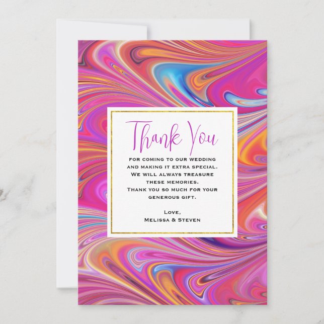 Carte De Remerciements Mariage de design Tourbillonnant Trippy rose et or (Devant)