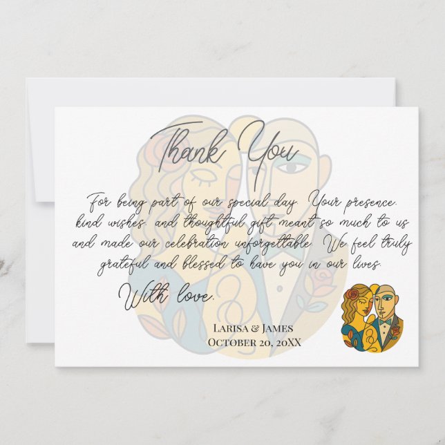 Carte De Remerciements Mariage de destination silhouette artistique Art m (Devant)