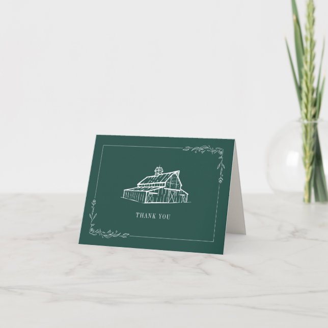 Carte De Remerciements Mariage de ferme Rustic Emerald (Devant)