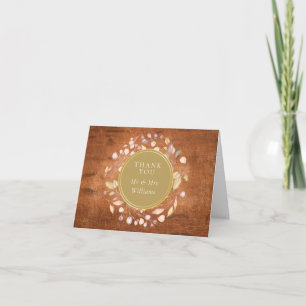 Carte De Remerciements Mariage de feuillage en or en bois rustique