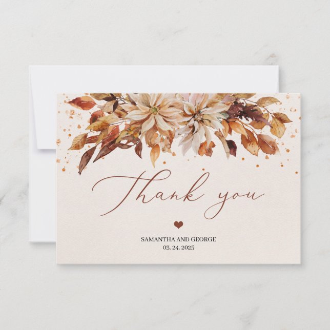 Carte De Remerciements Mariage de feuillage feuille et floral en automne  (Devant)