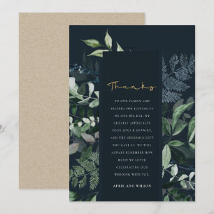 Carte De Remerciements Mariage de feuillage Tropical Black Green de la Ma