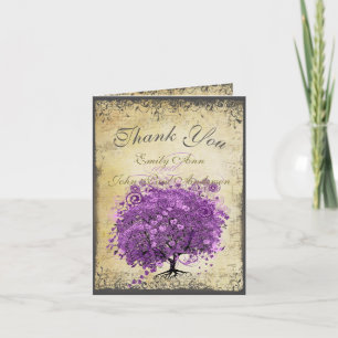 Carte De Remerciements Mariage de feuille d'arbre de coeur violet radiant