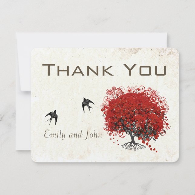 Carte De Remerciements Mariage de feuille de coeur rouge (Devant)