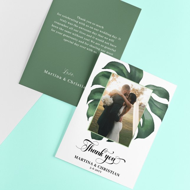 Carte De Remerciements Mariage de feuille tropicale Monstera (Créateur téléchargé)