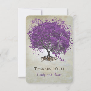 Carte De Remerciements Mariage de feuilles de coeur violet invite