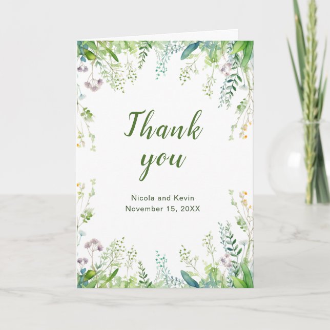 Carte De Remerciements Mariage de feuilles de verdure d'eucalyptus  (Devant)