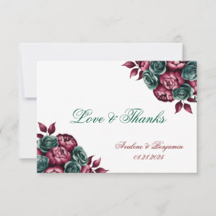 Carte De Remerciements Mariage de finition or Emerald Green Peony de Bour