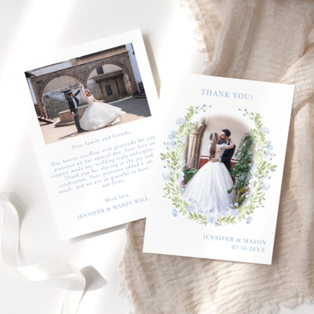 Carte De Remerciements Mariage de fleurs bleu clair (Créateur téléchargé)