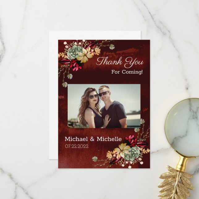 Carte de remerciements Mariage de fleurs Brown rus (Devant/Arrière en situation)